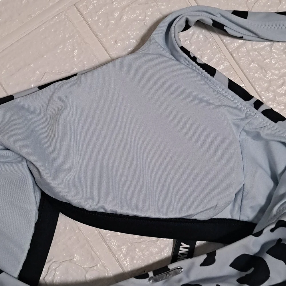 DKNY Blue Leopard Print Bikini Swim Top